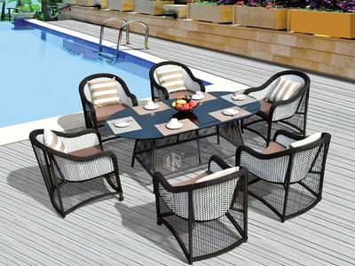 Rattan Furniture Table & Chair 1+6 Dining Set - DR-3322 Round Wicker Chair